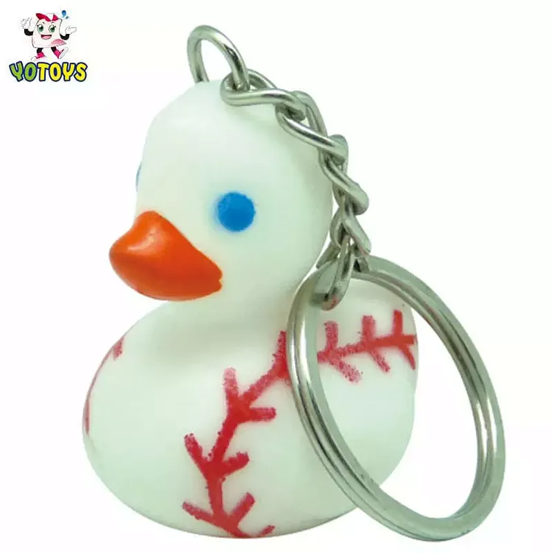 Custom Pvc 3d Soft Rubber Duck Ball sporting football basketball Key Ring Keychain Toy Metal Key chain