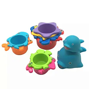 Dongguan Plastic Vinyl Animal Stacking Cup Baby Educational Learning Bath Toys for Toddler Infant Kid
