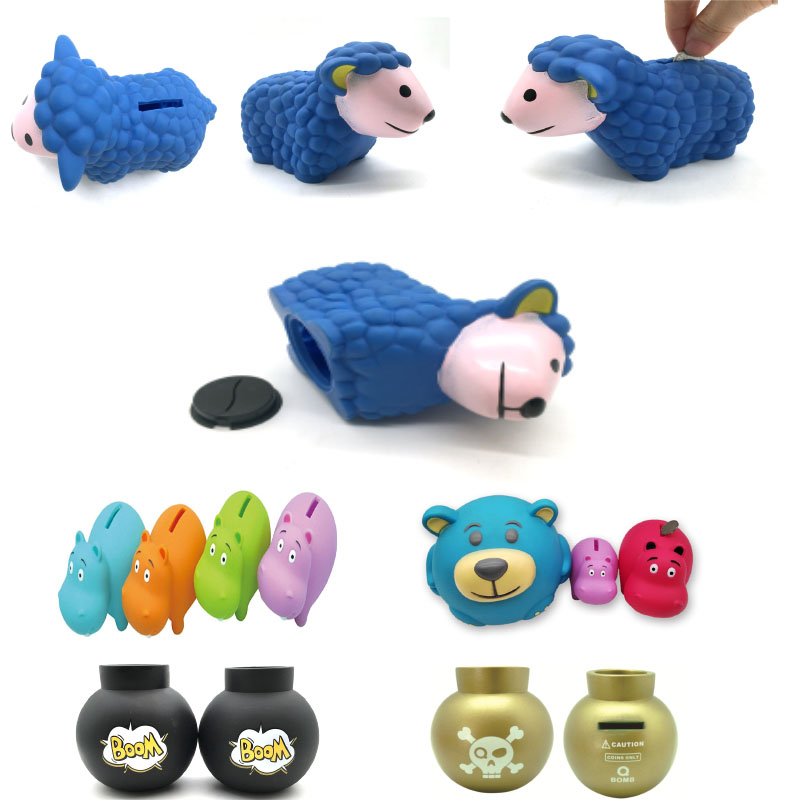 Eco Friendly Soft Pvc Hippo Teddy Bear Piggy Sheep Box Bank Animal Money Bank Slot Toys for Babies