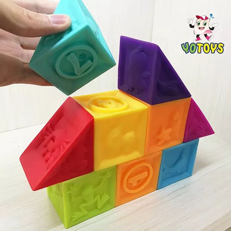 Soft Rubber Vinyl 3D Building Blocks with Number Montessori Educational Learning Bath Toy for Toddlers