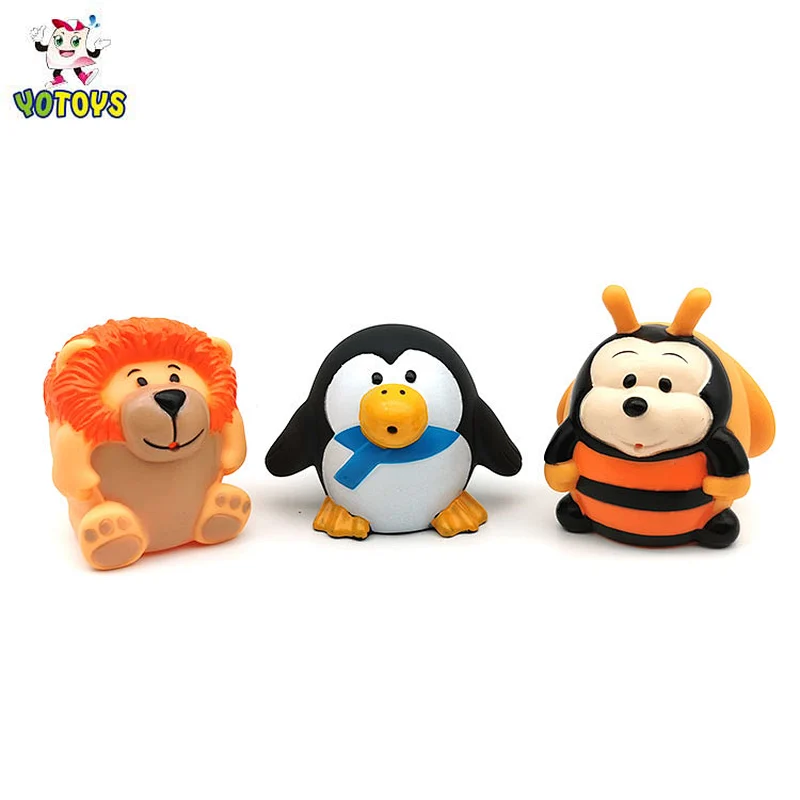 Baby Soft Animal Round Bear Cow Monkey Pig Penguin 6pcs Shape Squirtes Bath Toys for Kids