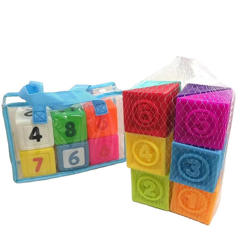 Soft Rubber Vinyl 3D Building Blocks with Number Montessori Educational Learning Bath Toy for Toddlers
