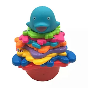 Dongguan Plastic Vinyl Animal Stacking Cup Baby Educational Learning Bath Toys for Toddler Infant Kid
