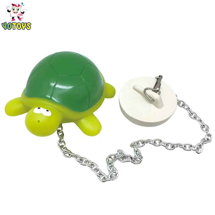 Vinyl PVC Animal Turtle Toy with Metal Chain Stopper Floating Bathbub Plug Drain Cover for Bathroom