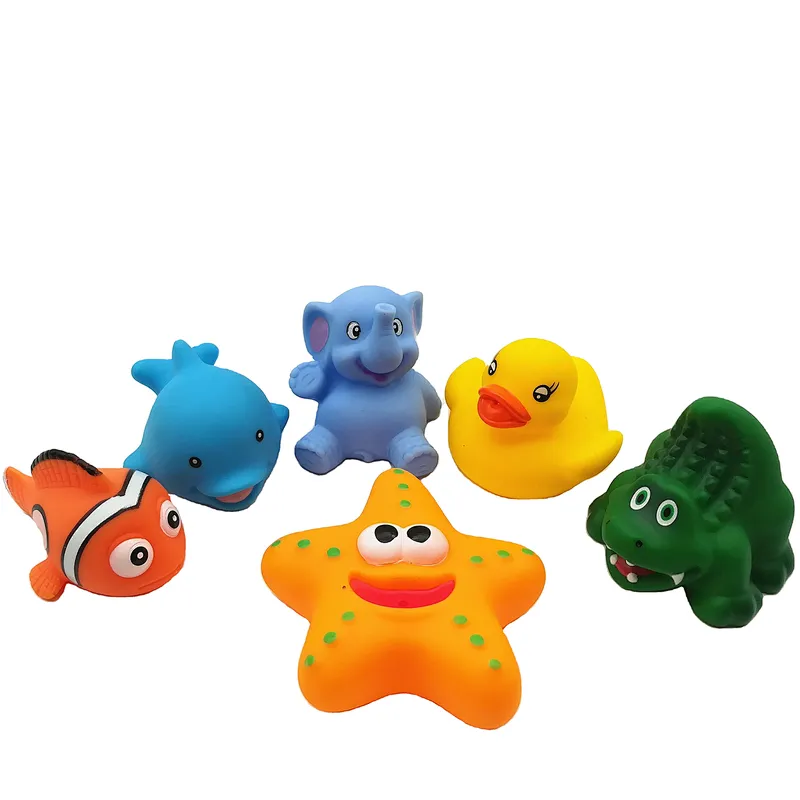 Custom Pvc Toys Elephant Crocodile Mini Sea Animal Figures Toy Rubber Duck Baby Bath Toys for Kids