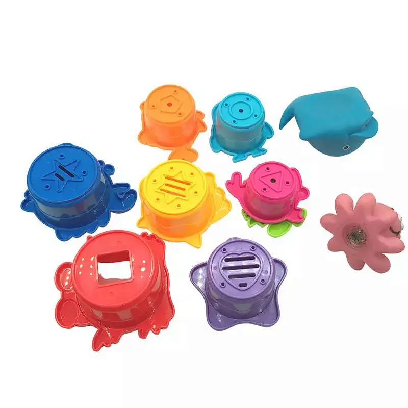 Dongguan Plastic Vinyl Animal Stacking Cup Baby Educational Learning Bath Toys for Toddler Infant Kid