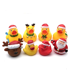 Custom Christmas Vinyl Animal Little Rubber Plastic Duck squirting water Bath bathtub Toys for Baby