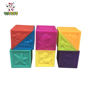 Cube Stacking Blocks Toy Emboss Baby Stacking Toys Kid Rubber Building Toddler PVC Soft Blocks Set Baby Educational Toy