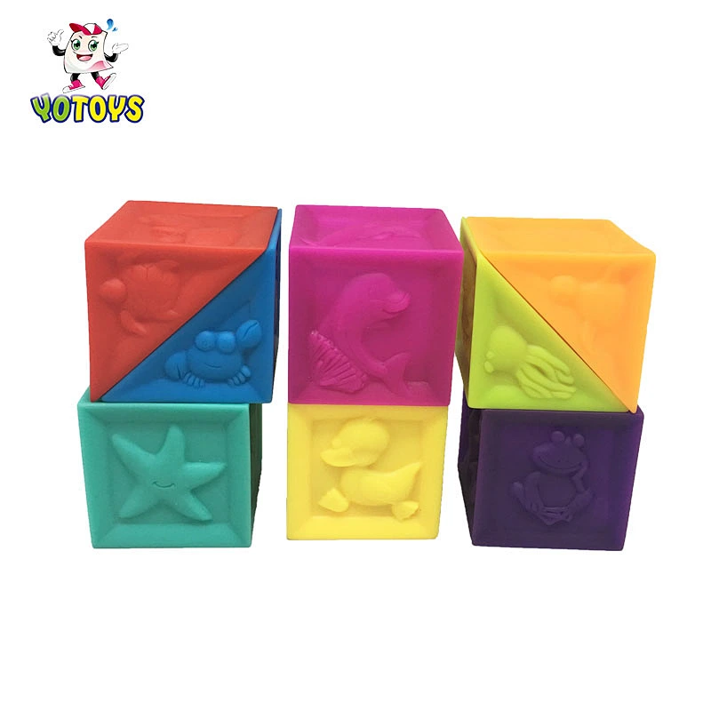 Cube Stacking Blocks Toy Emboss Baby Stacking Toys Kid Rubber Building Toddler PVC Soft Blocks Set Baby Educational Toy