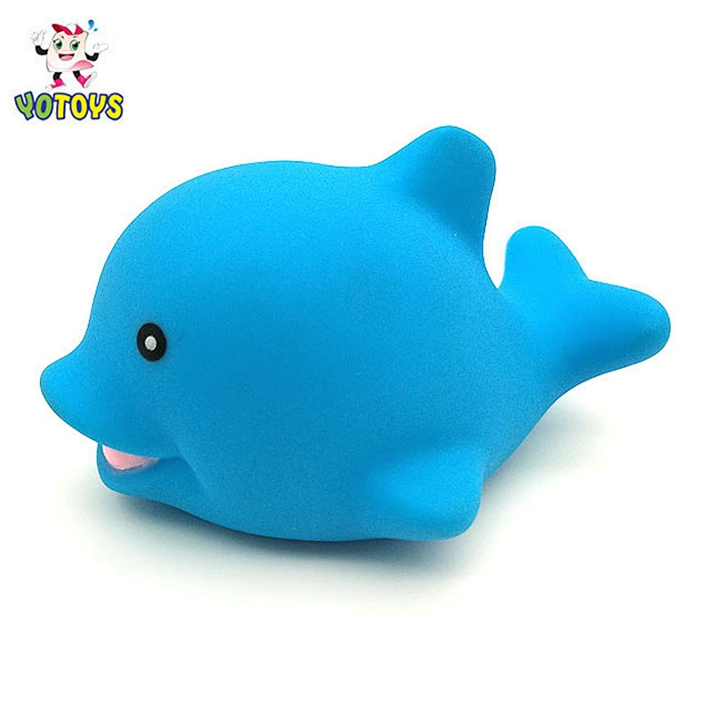 Dongguan Manufacturer Mini Blue Rubber Dolphin water squirting Bathroom bath time Toy for Children kids
