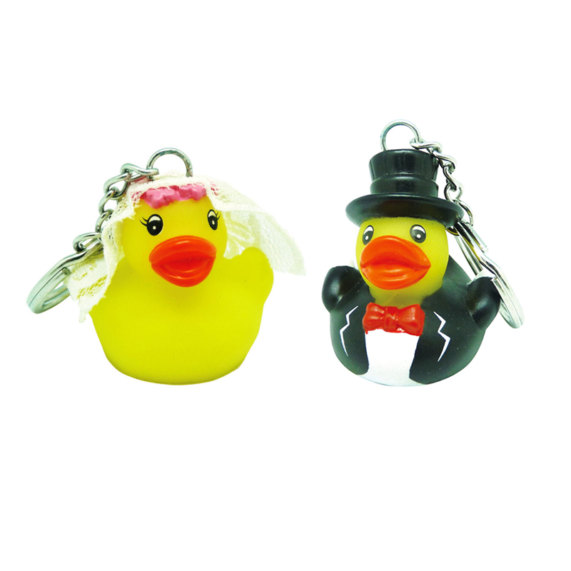 Custom Pvc 3d Soft Rubber Duck Key Chain Key Ring Bride Groom Couple Keychain Toy Promotional Gift