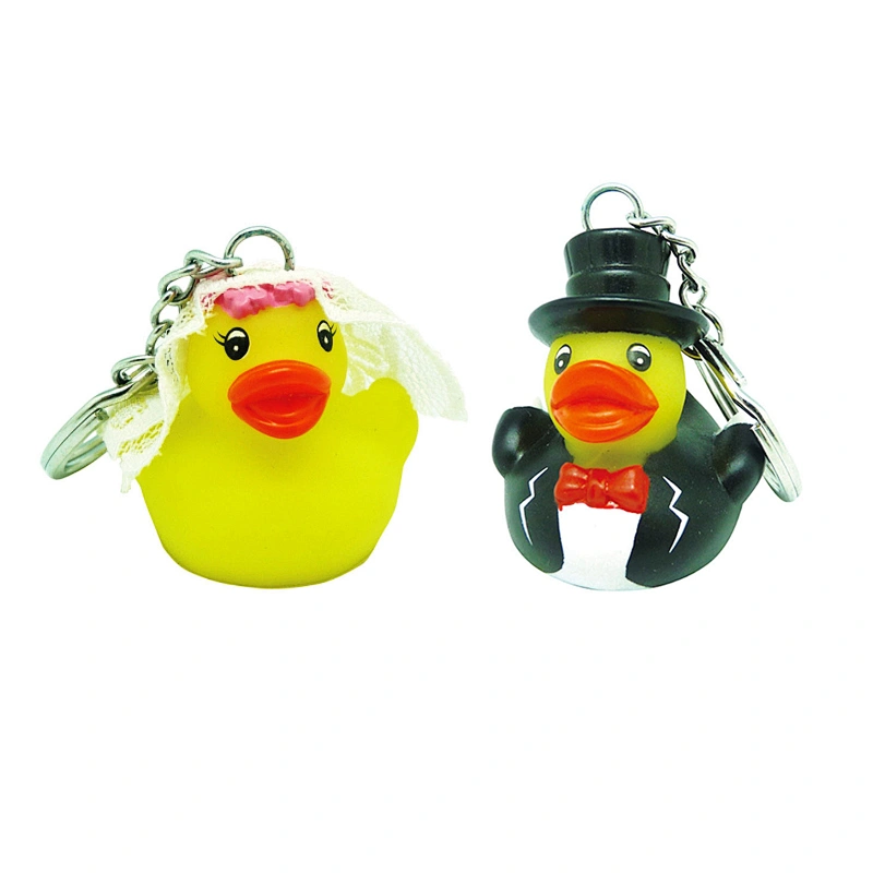 Custom Pvc 3d Soft Rubber Duck Key Chain Key Ring Bride Groom Couple Keychain Toy Promotional Gift