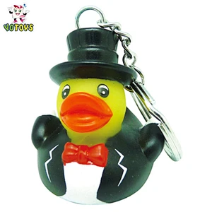 Custom Pvc 3d Soft Rubber Duck Key Chain Key Ring Bride Groom Couple Keychain Toy Promotional Gift