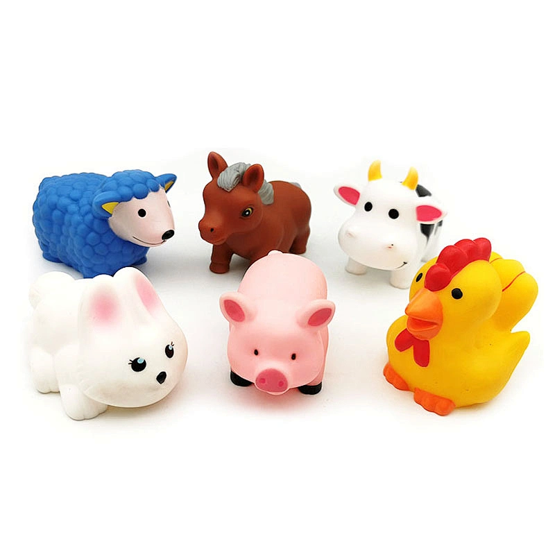 Eco Friendly Plastic Farm Animal Toys Set Floating Education Soft Rubber Toys Squirt Bath Toys for Kids