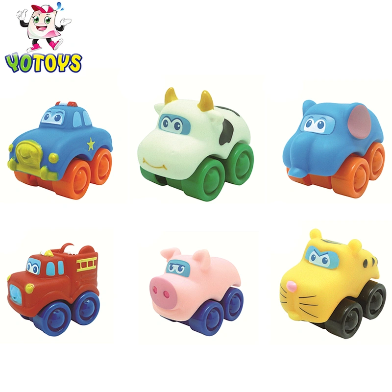 Kids baby promotional rubber flashing milk cow bath toy racing vehicle toy