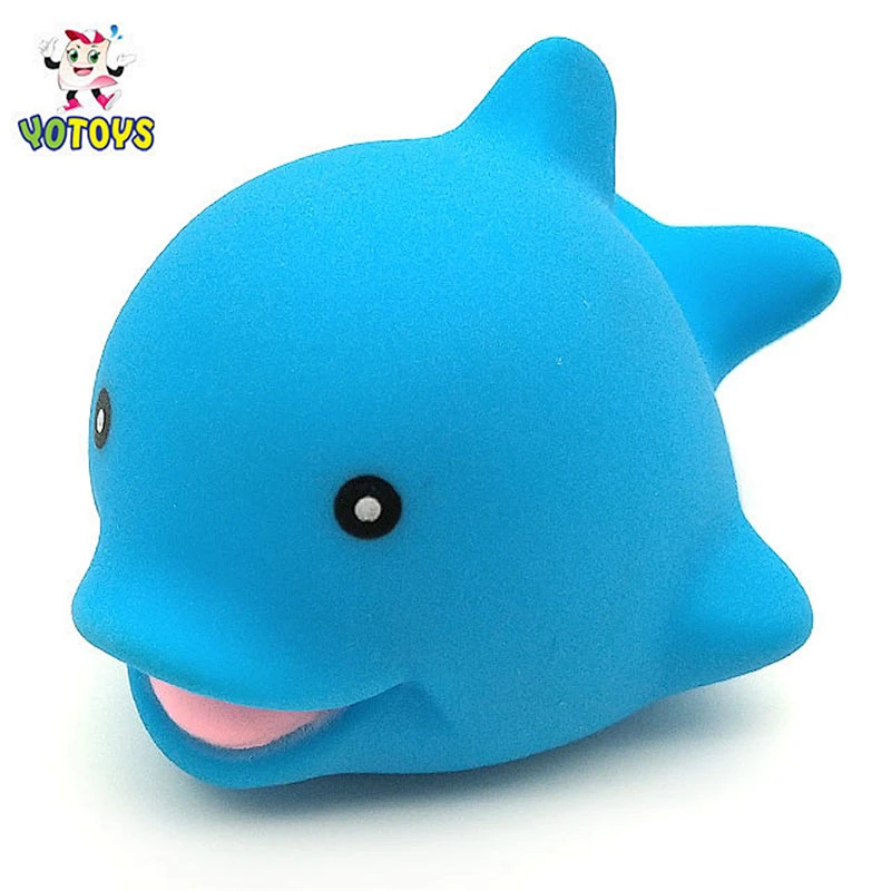 Dongguan Manufacturer Mini Blue Rubber Dolphin water squirting Bathroom bath time Toy for Children kids