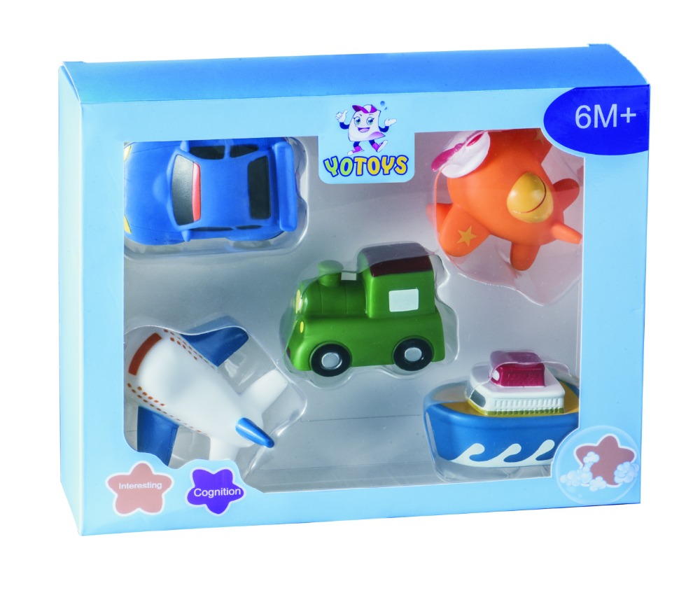Wholesale Soft Rubber Car Toys Set Train Helicopter Airplane Squirt water shower Bathroom Toys for Kids Boys Gift