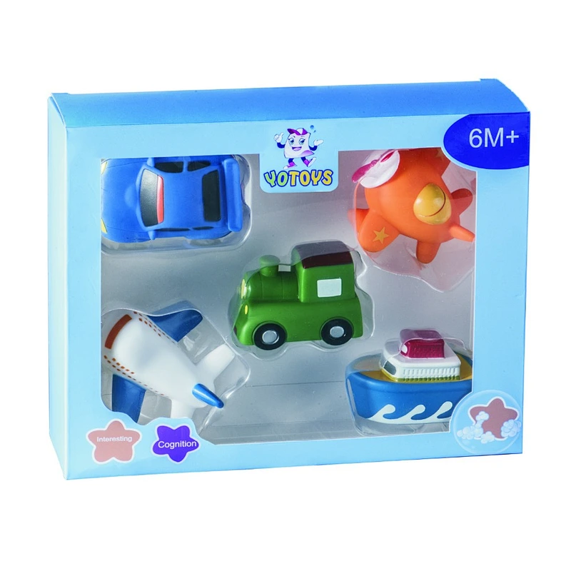 Wholesale Soft Rubber Car Toys Set Train Helicopter Airplane Squirt water shower Bathroom Toys for Kids Boys Gift