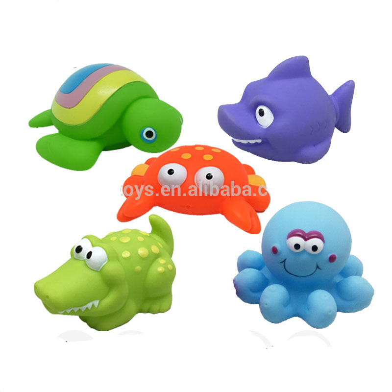 Eco Friendly Vinyl Shark Turtle Crocodile Rubber Octopus Crab Sea Animals Shower Bath tub Toy for Kids