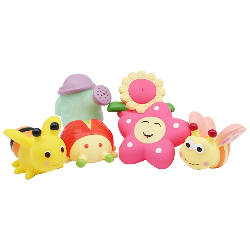 Wholesale PVC Small Garden Flower Insect Animals Baby Squirt water spray Bath game Toys for Kids girl
