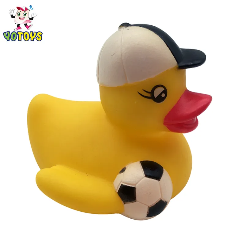 Custom Vinyl Safe eco Soft sport swimming Football rubber duck Ducky Baby Bathing Toys for Kids
