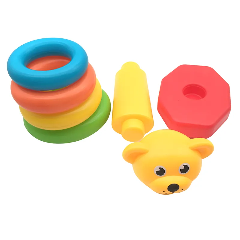 Plastic Diy Stacking Up Animal Teddy Bear Floating Montessori Educational Bath Toys for Baby Infant