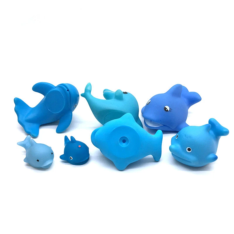 Dongguan Manufacturer Mini Blue Rubber Dolphin water squirting Bathroom bath time Toy for Children kids