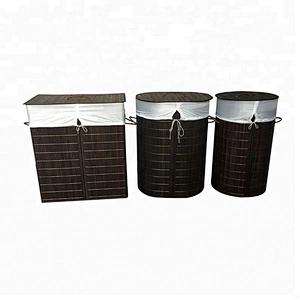 Folding Black  Hotel Weave  Bamboo Laundry Basket