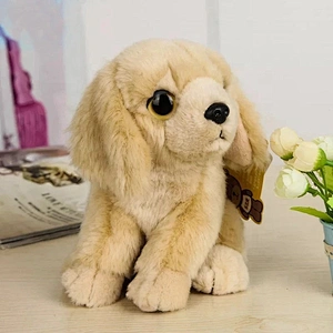 OEM Customized Lifelike Golden Retriever Plush Toys Cute Sitting Yellow Puppy Stuffed Animal Toy