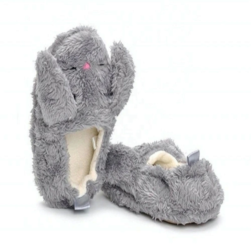 Grey fluffy cute bunny rabbit toy slipper wholesale China supplier