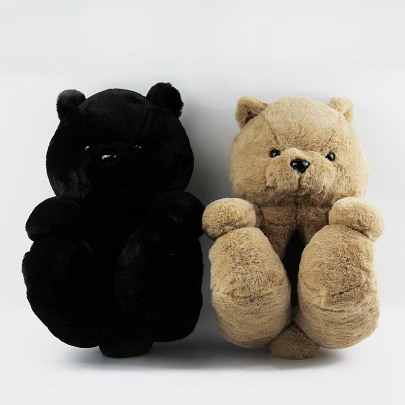 Wholesale Indoor Cute Plush Slippers Women Cheap Custom  Black Teddy Bear Slippers