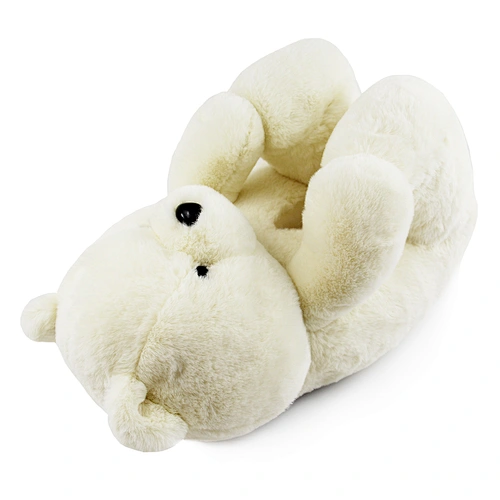 Wholesale Indoor Cute Plush Slippers Women Cheap Custom Teddy Bear Slippers-White