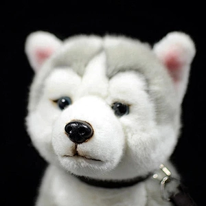 Customized OEM Lifelike Siberian Husky Dog Sitting Plush Toys Realistic Grey Dogs Stuffed Puppy Toy