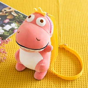 Popular Promotional plush pink dino with crown bag
