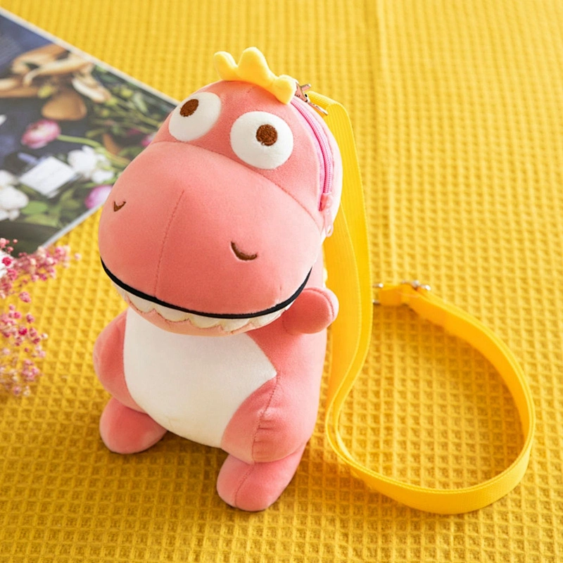 Popular Promotional plush pink dino with crown bag