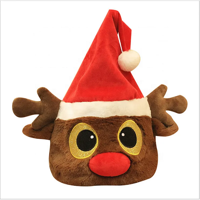 Children's funny hot selling Plush Christmas hat adjustable moose and reindeer hat