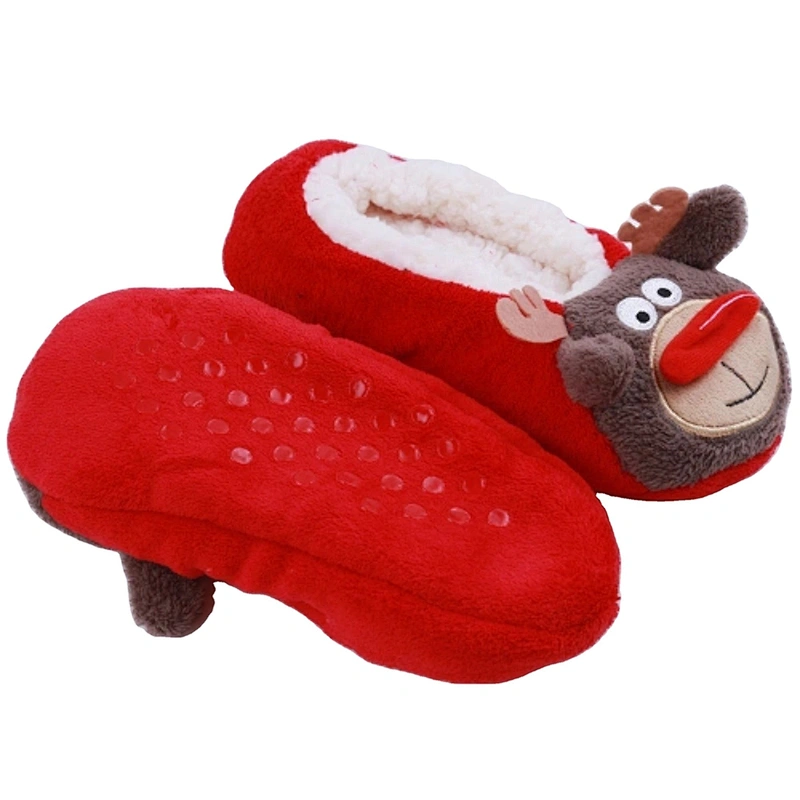 Winter custom cuter red reindeer warm slipper for babys