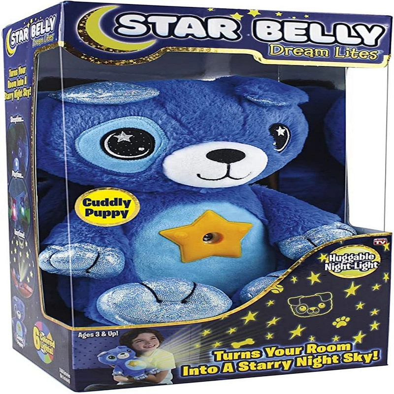 stuffed animal dog puppy plush toys belly button star dream projector night light for christmas