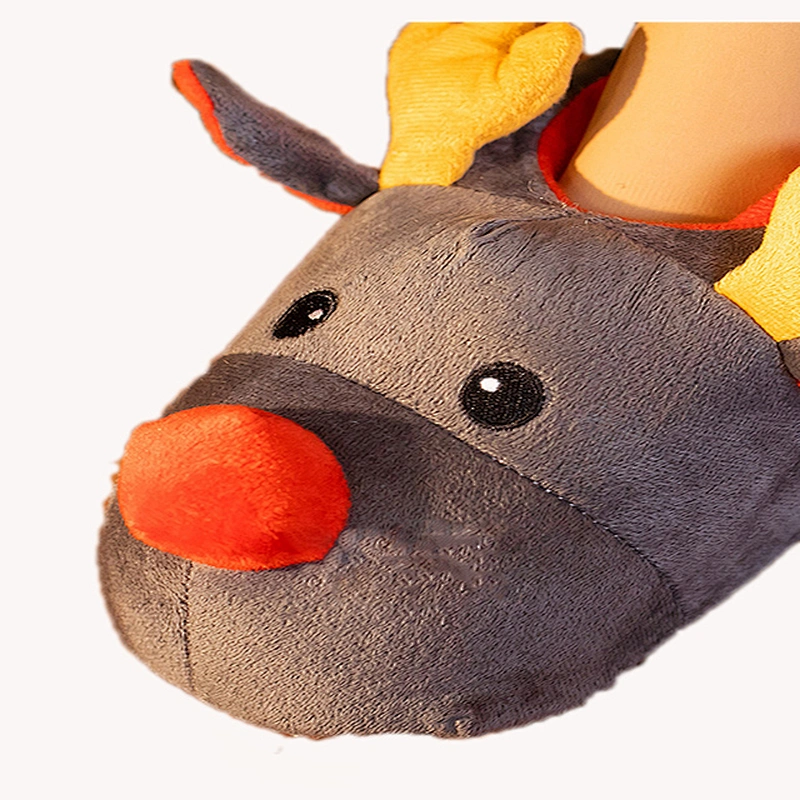 Wholesale Customized Winter warm kids stuffed reindeer soft plush slipper shoes