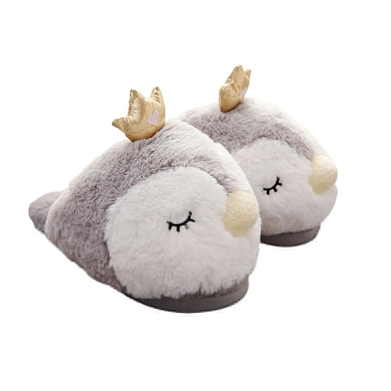 Customized Winter warm kids stuffed animal design penguin bear soft plush slippers