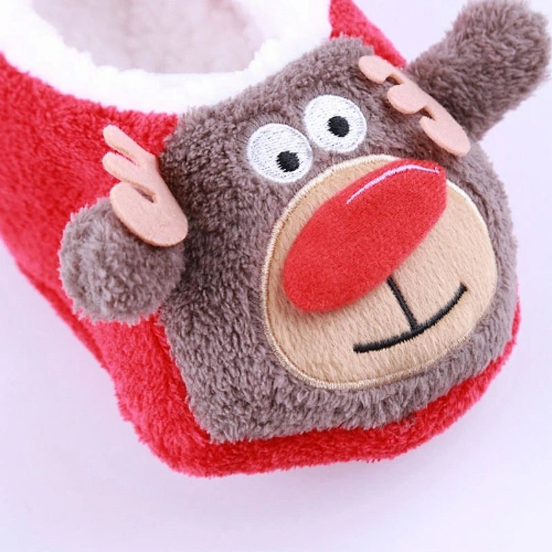 Winter custom cuter red reindeer warm slipper for babys