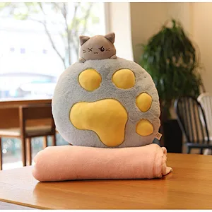 Creative cartoon cat paw multifunctional pillow blanket plush toys 2 in 1 air conditioning blanket pillow customized logo