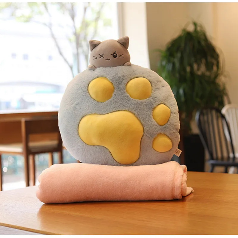Creative cartoon cat paw multifunctional pillow blanket plush toys 2 in 1 air conditioning blanket pillow customized logo