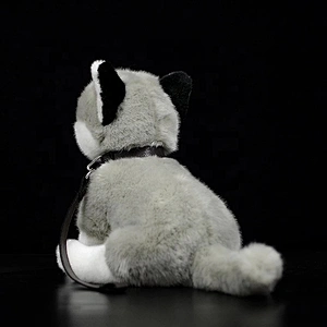 Customized OEM Lifelike Siberian Husky Dog Sitting Plush Toys Realistic Grey Dogs Stuffed Puppy Toy