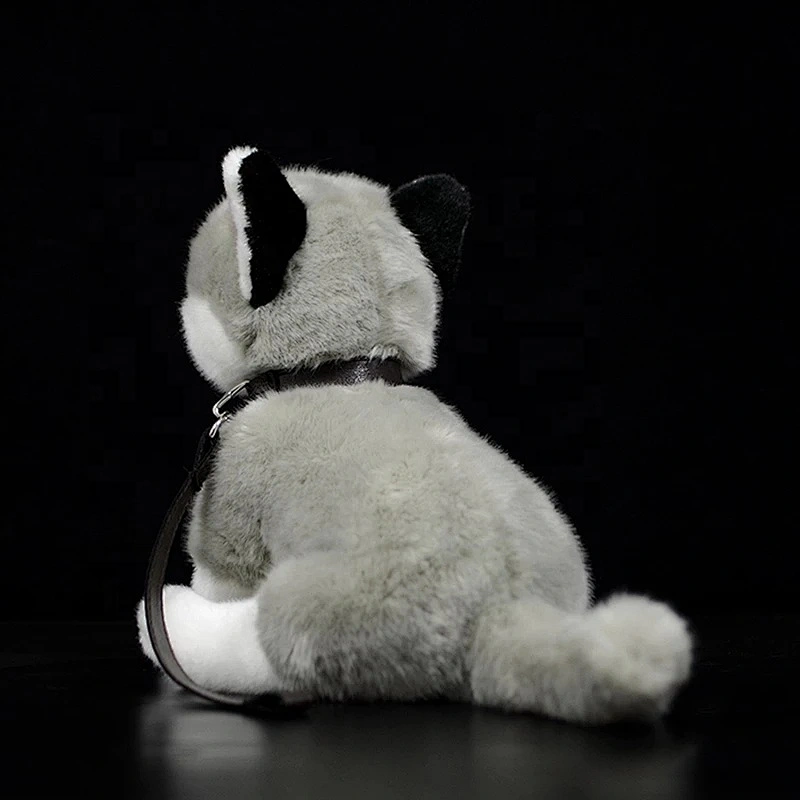 Customized OEM Lifelike Siberian Husky Dog Sitting Plush Toys Realistic Grey Dogs Stuffed Puppy Toy