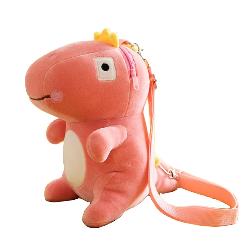 Popular Promotional plush pink dino with crown bag