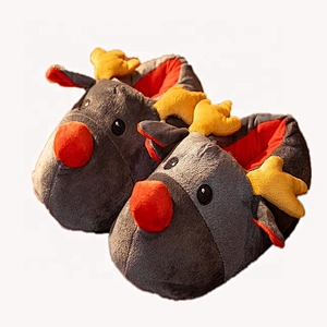 Wholesale Customized Winter warm kids stuffed reindeer soft plush slipper shoes