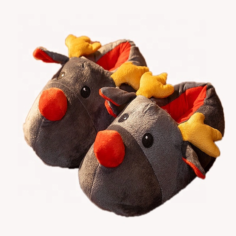 Wholesale Customized Winter warm kids stuffed reindeer soft plush slipper shoes