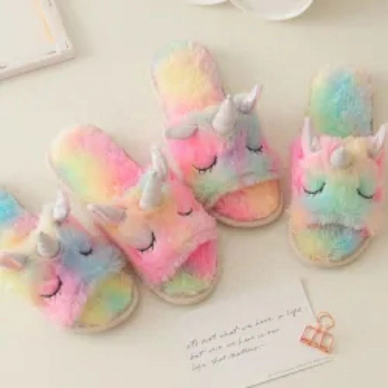 pantuflas kids winter plush slippers unicorn for girls