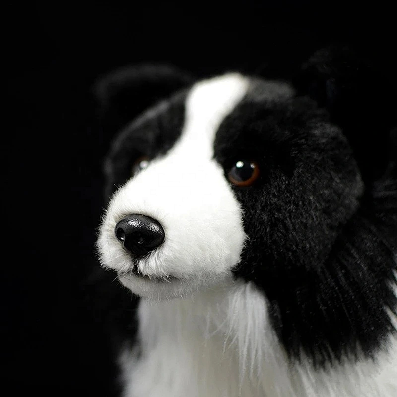Factory Wholesale Real Life Border Collie Dog Soft Toy Realistic Long Haired Black Dog Plush Puppy Toys